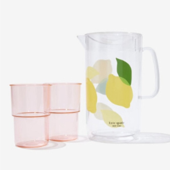 KATE SPADE NEW YORK NESTING PITCHER SET W/WATER PITCHER AND 2 REUSABLE CUPS NWT - Picture 1 of 5